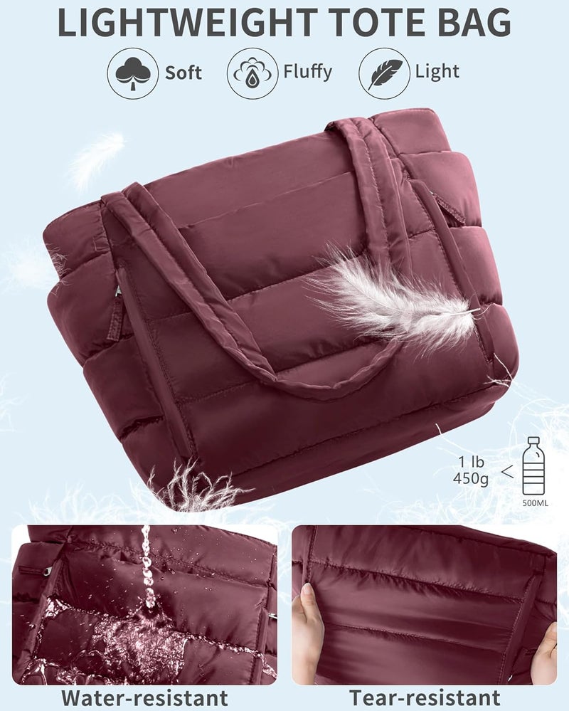 Bagstellar Puffer Tote Bag for Women, Lightweight Puffy Work Handbag Teacher Nurse Quilted Shoulder Bag for School Travel Gym | Cloud Bag w/ Zipper, Daily College Bags, 15.6" Computer Bag, Clinical Nursing Bag, 40 OZ Tumbler Holder, Ideal Gift for Women - Image 5